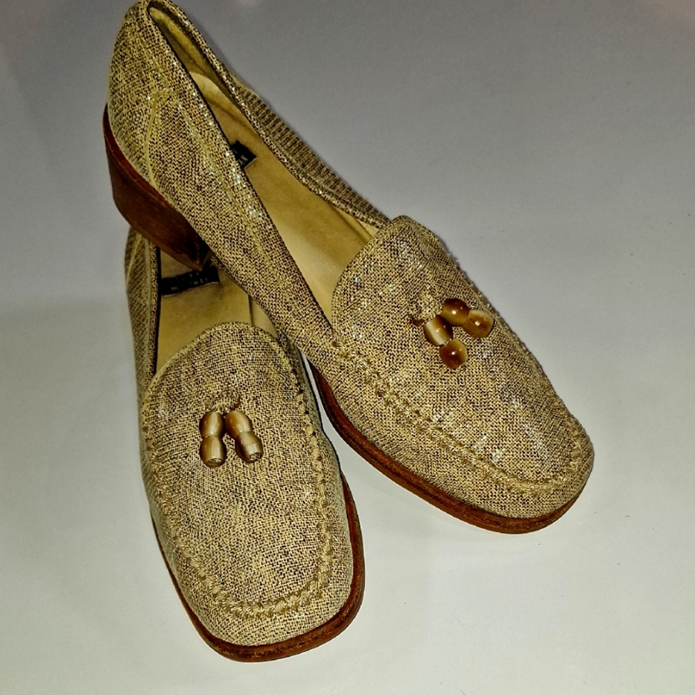 Stuart Weitzman Tan with Some Sparkle Tassled Loafers